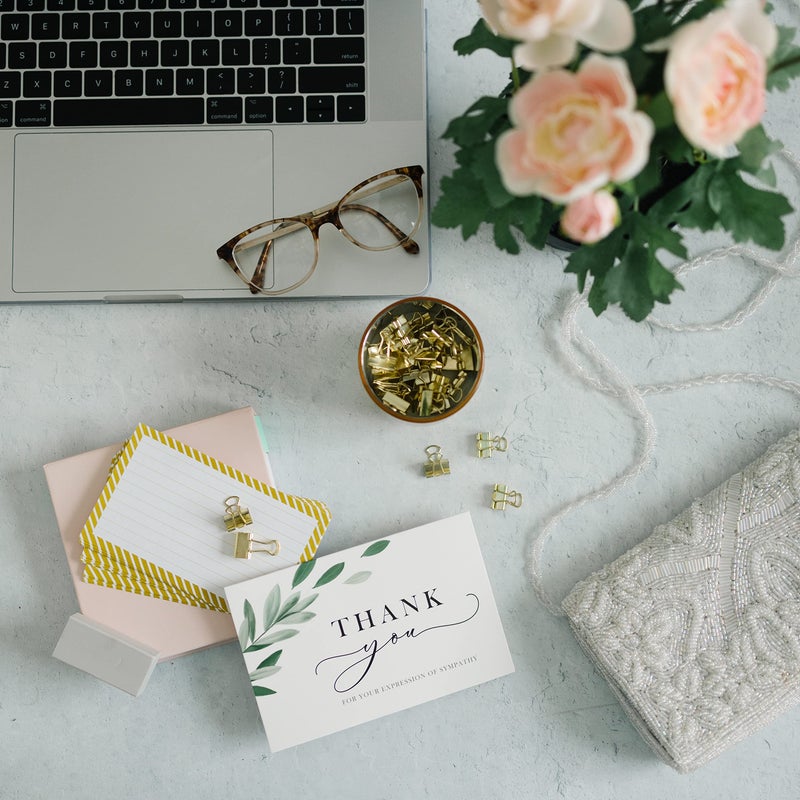 Gooji Thank You Cards for Funeral â€“ 20 pcs Sympathy Acknowledgement Cards â€“ Elegant and Classy Watercolor Design - Matching Peel-and-Seal White Envelopes Included â€“ Bulk 4 x 6-inch Thank You Notes - Image 5